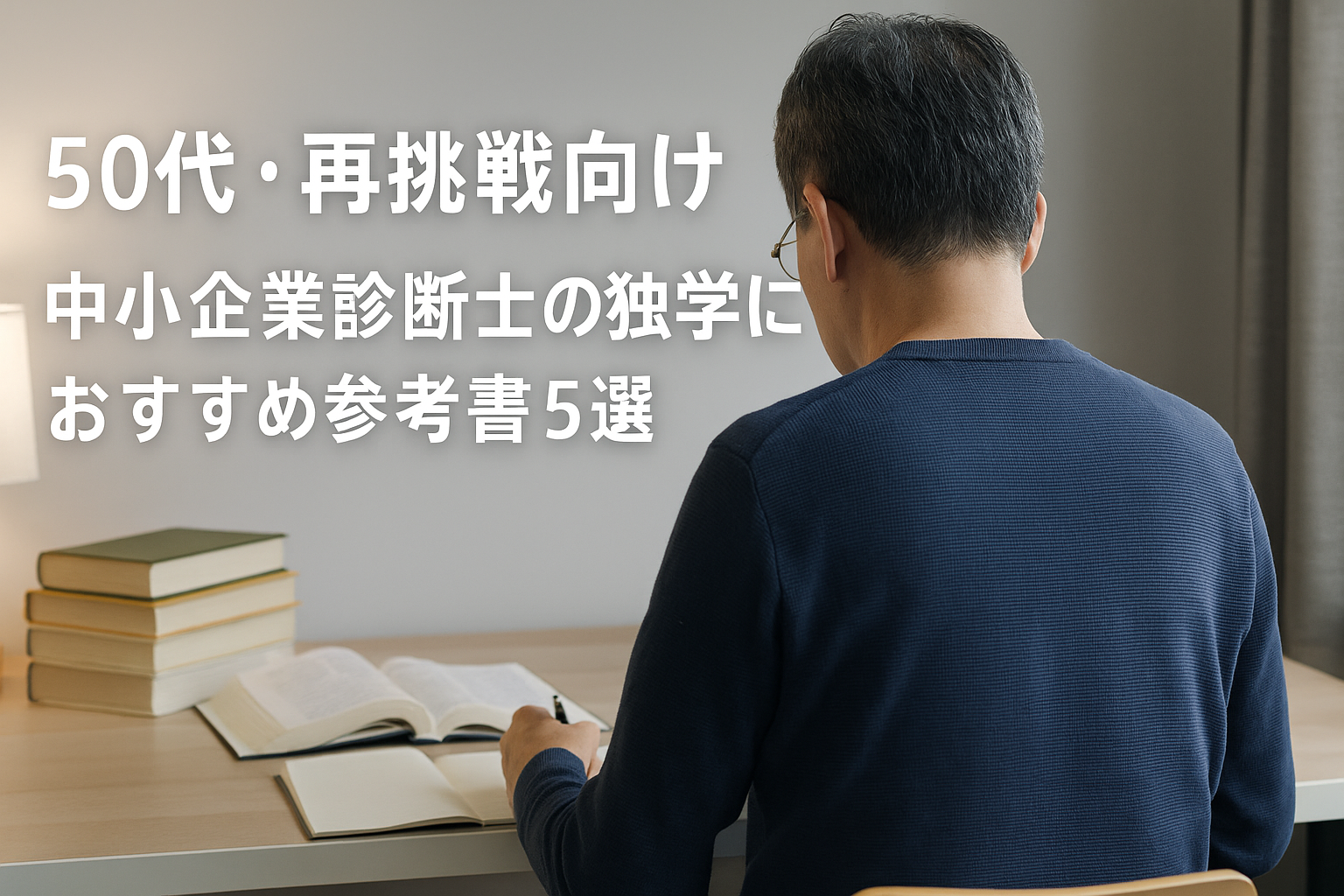 勉強を再開する50代男性の後ろ姿